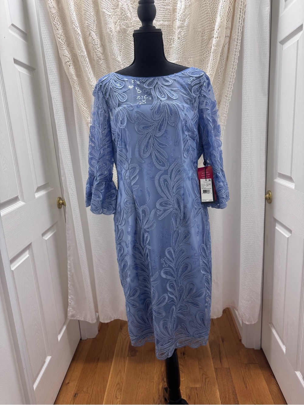 Elegant Adrianna Papell Light Blue Embroidered  Sequin Sheath Dress NWT